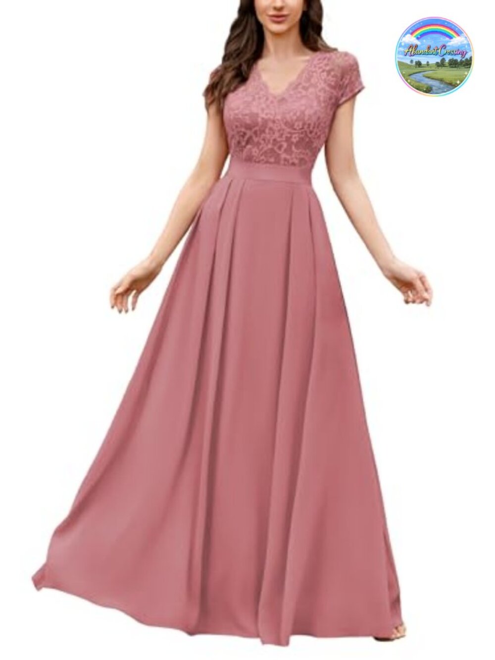 Floral Lace V Neck Cap Sleeve Maxi Dress Formal Bridesmaid Party